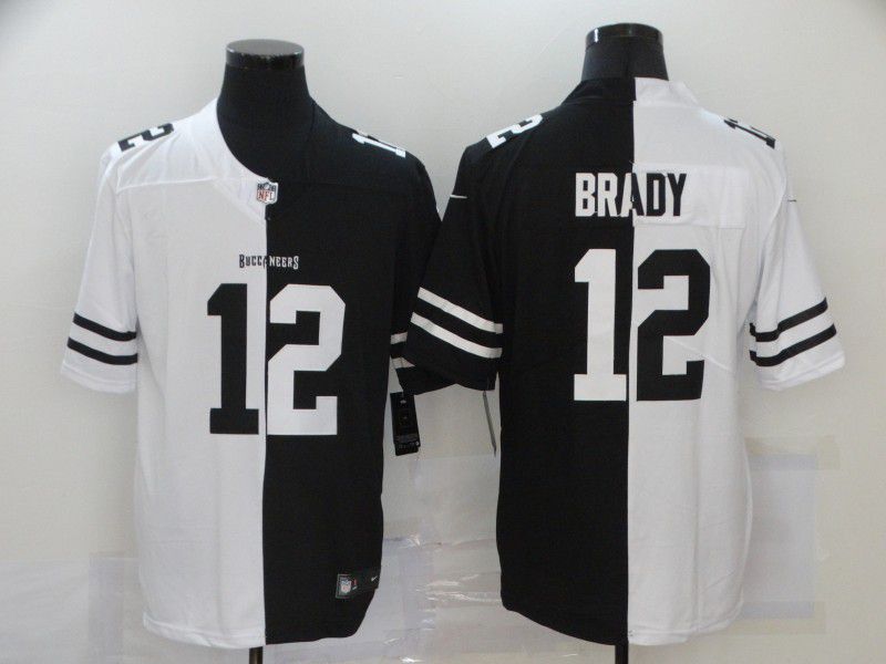 Men Tampa Bay Buccaneers #12 Brady Black white Half version 2020 Nike NFL Jerseys->new england patriots->NFL Jersey